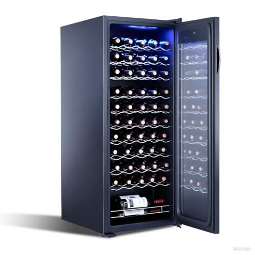 Image of GarveeHome Wine Cooler, 46 Bottle Freestanding or Built-in Metal Design, Wine Fridge, Single Zone Dual Temperature Wine Fridge for Red, White and Champagne with Adjust Temperature, Black