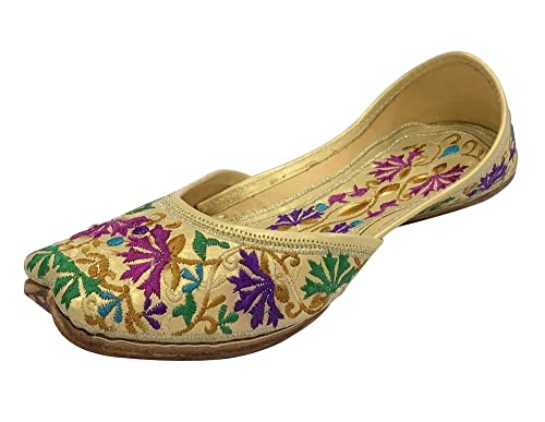 Women's Leather Flat Phulkari Shoes