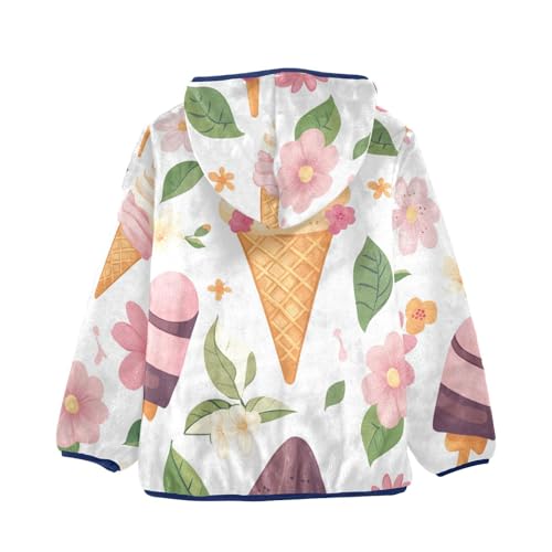 Ice Cream and Flowers Girls Fleece Jacket Girls Fall Jacket Girls Zip Up Hoodie Girls Sherpa Jacket 2-10T2
