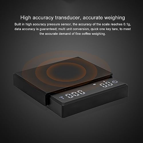 Bilancia per caffè con timer, bilancia digitale per caffè espresso a goccia, bilancia da ricaricabile ad alta precisione da 0,1 g con funzione tara, display a LED (Nero)