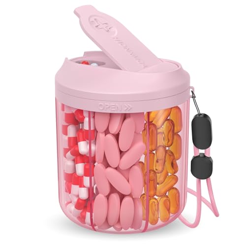 Image of Hionxmga Pill Dispenser with 7 Large Compartments, Pill Bottle Organizer for Travel, Supplement Organizer with Anti-Mixing Design, Pink