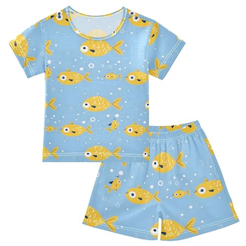 ALAZA Yellow Fish Bubble Pajamas Short Sleeve 2 Piece Sleepwear Top and Bottom Pajama Set Unisex
