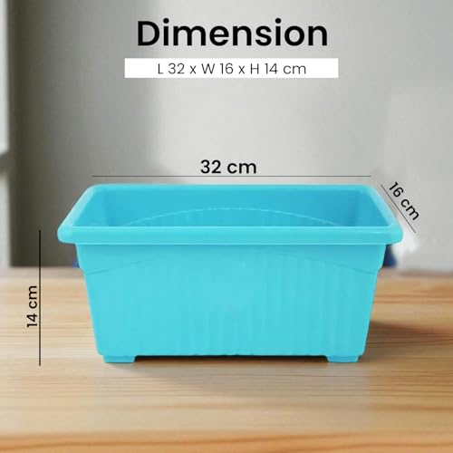 Image of Bianco Rectangular Plastic Pots for Plants, Jupiter Flower Pots for Home, Window Display, Garden (35 x 18.5 x 15 cm) (Blue) (Pack of 4)
