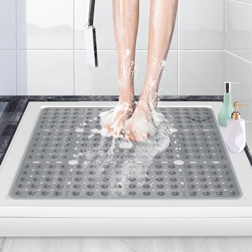 ZOKBOM Square Shower Mat Non Slip 70x70cm, Grey, 70 x 70 cm (Square)