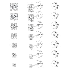 7 Pairs 20G Silver-Square CZ