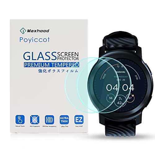 Poyiccot for Motorola Moto Watch 100 Screen Protector, 9H Hardness Screen Protector for Moto Watch 100 Smartwatch 42mm [Full Cover Protective ] [Anti Scratch]ï¼2Pack