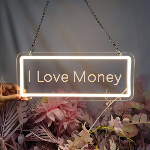 Image of I Love Money Neon Signs for Wall Decor, Dollar Neon LED Sign Money Will Never Sleep Neon Sign LED Green Light for Bar Bedroom Company Party Wall Decoration, 13.3 inch x 5.4 inch