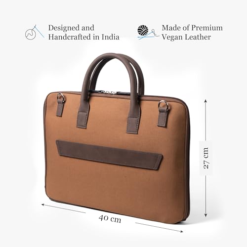 Image of Bellblock Sleek Messenger Laptop Bags For Men /Women Office Use | Travel Friendly With Luggage Strap | Office Bag For Man /Woman | Cotton Canvas | Olive Green (Upto 14 Inch)