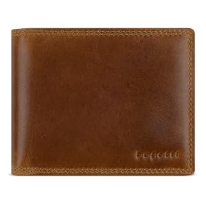 bugatti Savona Herren-Geldbörse aus echtem Büffelleder, Portemonnaie mit RFID-Schutz, Cognac