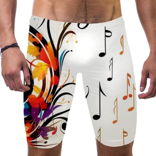 Colorful Music Notes Swimsuit for Men & Boys,Competition Lap Swim Suit, Square Leg Endurance Training