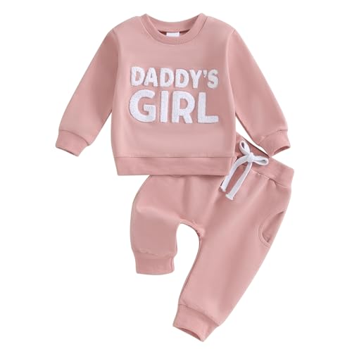 Image of Toddler Baby Girl Clothes Long Sleeve Letter Print Sweatshirt and Stretch Jogger Pants Newborn Fall Winter Outfit