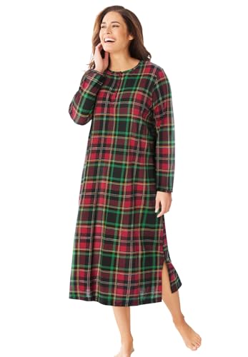 Dreams & Co. Plus Size Long-Sleeve Henley Print Sleepshirt