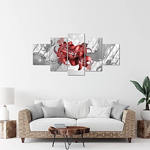Tableau triptyque lys rouge et blanc Runa Art 5 parties pour salon - 7