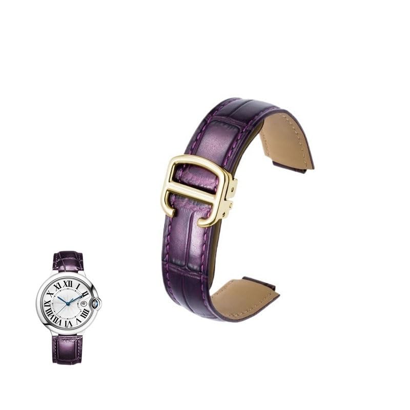 Bracelet de montre convexe cuir véritable violet pour changer de style