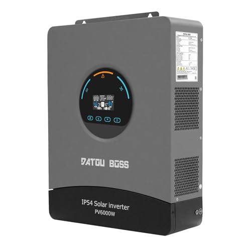 DATOUBOSS Inversor de Corriente Solar híbrido de 6000W,48V CC a 230V CA, inversor de Onda sinusoica Pura,120 A MPPT,Entrada fotovoltaica de 8000W,IP54 y admite Varias Unidades en Paralelo