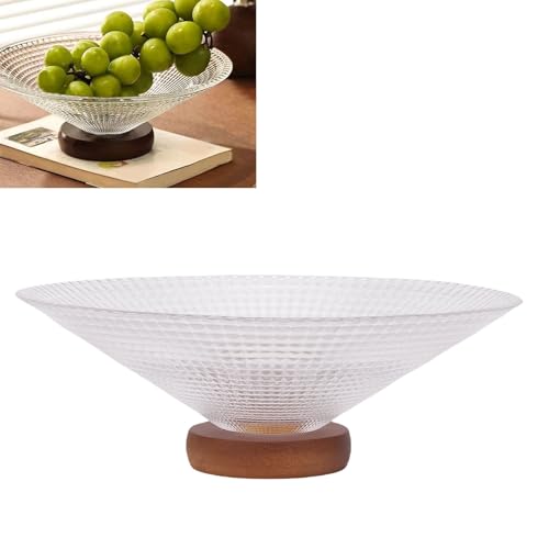 Bewinner Glass Fruit Bowl, 9.8" Large Decorative Shallow Bowl, European Style Glass Appetizer Tray for Home Kitchen Decor, Decorative Food Dishes for Fruit, Vegetable, Salad