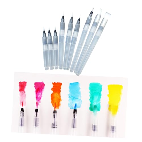 Gadpiparty 9 Piezas Pinceles Acuarelables con Depósito de Agua Rotuladores de Tinta Soluble para Detallada para Acuarelas de Viaje y Arte con Colores Suaves