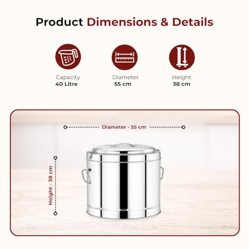 Image of Maaha Stainless Steel Picnic Pot 40 Litre | Double Walled PU Insulated | Heavy Duty Locking Lid & Handles | Rust-Free, Strong Build | Ideal for Catering & Bulk Use, Keeps Food Hot /Cold