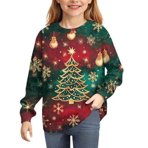 Girls Sweaters Size 8-10 Red Christmas Boat Neck Knit Pullover Girls Sweaters Size 12 Long Sleeve Winter Xmas Graphic Merry and Bright Boys Long Sleeve Shirts 12 Fall Vacation Tops Deep Red 130