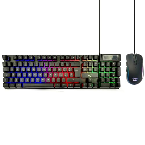 Ewent Set Tastiera e Mouse da Gioco, retroilluminati a LED, sensibilità Regolabile Fino a 3.600 DPI, Tastiera Layout QWERTY Italiana 105 tasti, 19 Keys Anti-ghosting -12 Tasti multimediali, nero