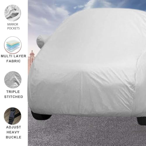 Image of Car Body Cover Compatible with Maruti Suzuki 800 |Model 2000|Water Resistant |Without Mirror Pocket|Triple Stitched Fully Elastic,All-Weather Protection Silver