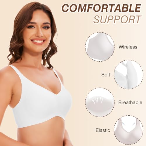 Image of Greoay Bras for Women Wireless Push Up Seamless Wire-Free Bras Full Support T-Shirt Bra V Neck Comfortable Adjustable Bra