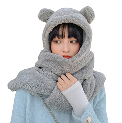 Winter Soft Plush Hooded Scarf Hoodie Hat Multi-Functional Animal Hat/Scarf/Mitten Combo