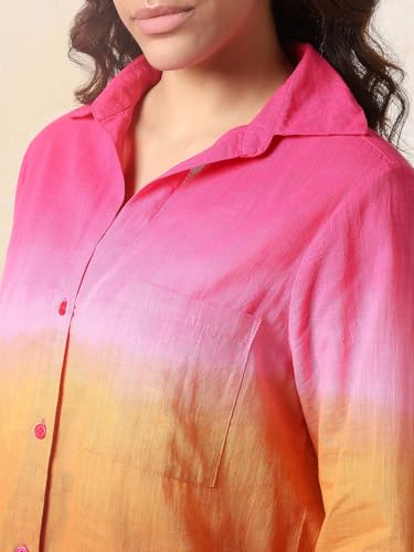 Image of HIGH Star Oversized Ombre-Dyed Cotton Shirt for Women | Stylish Tops for Women | Comfortable and Trendy Casual Shirt