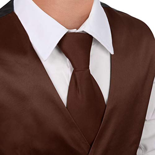 Image of Dan Smith DGDE0017-12 Dark Brown Kids Plain Waistcoat Microfiber Gift For Fashion Children Vest with Matching Neck Tie for Age 12