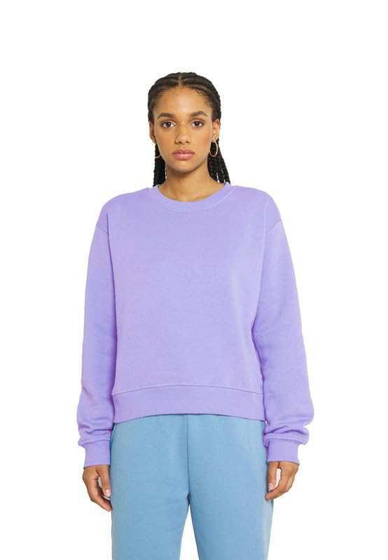 Cotton Blend Round Neck Solid Sweatshirt for Women-image-12