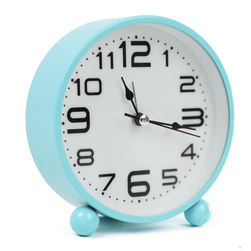 DIVCHI Alarm Clocks Bedside Silent Non-Ticking Table Clock With Large Display Battery Powered Table Clock For Heavy Sleepers (Blue)
