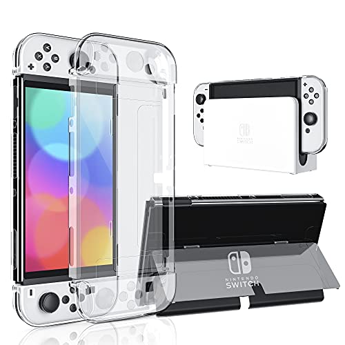Dockable Clear Case for Nintendo Switch OLED Model 2021, FANPL Protective Case Cover Compatible with Switch OLED, Crystal Case with Clamshell, Transparent Skin, Comprehensive Protection