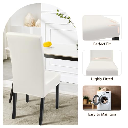 Image of SearchI Waterproof PU Leather Dining Chair Covers Stretch, Set of 6, Cream