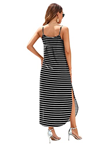 Image of HUSKARY Women's Summer Casual Sleeveless V Neck Strappy Split Loose Dress Beach Cover Up Long Cami Maxi Dresses with Pocket