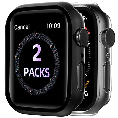 Migeec Cover Compatibile con Apple Watch Series 6 5 4 SE 44mm con Protezione per Schermo in Vetro Temperato, Protettivo Totale Ultra Sottile, Nero+Trasparente