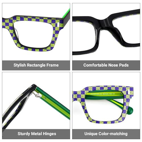 Image of Zeelool Glasses Frames for Women Green Rectangle Eyeglasses Non-prescription Clear Lens Glasses Fashion Acetate Full Eyewear Glasses JGA694383-03, Medium
