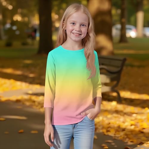 Girls Shirts 3/4 Sleeve Summer Cute Tops Crewneck Classy Clothes Fall Tie Dye 3/4 Sleeve Outfits Kids Vacation4
