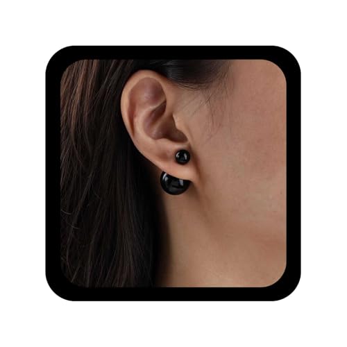 Cybche Boucles D'oreilles Perle Vintage Perle Double Face Boucles D'oreilles Perles Noires Boucle...