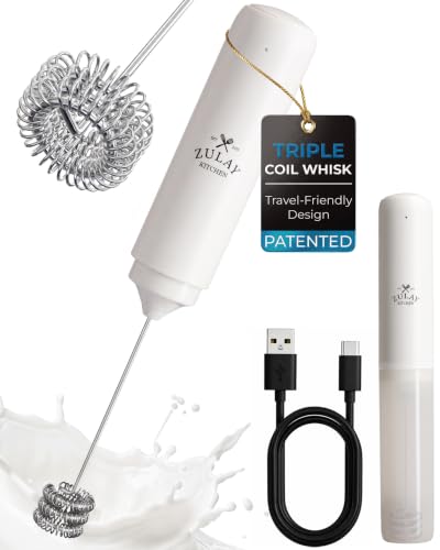 Image of Zulay Kitchen Rechargeable Milk Frother Handheld - Triple Coil Whisk, Electric Coffee Frother, Portable Hand Frother Wand, Drink Mixer for Matcha, Lattes & Cappuccinos, Kitchen Gifts - White
