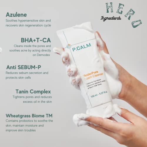 Pcalm Clear Deep Pore Gentle Vegan Foam Cleanser Aha Bha 5 Oz Non-Stripping Drying- Calming Oily Dry Sensitive Acne-Prone Skin Plant-Based No Chemicals Sebum Control Blackhead Remover Pore Tightening #TOP4