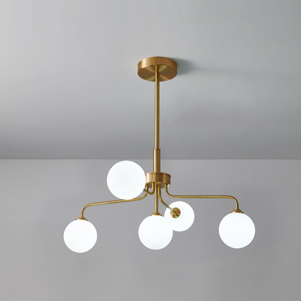 FZQSXAZU Ceiling Pendant Light Fixture Nordic Gold Brass Chandelier Modern Vintage Hanging Lamp with Globe Glass Lampshade Kitchen Island