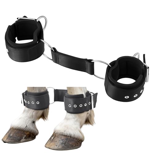 Yeyeplum Horse Hobbles 2-Leg Adjustable Soft Leather Horse Tack for Training Grazing Travel - Lightweight Control Running Comfortable Restraint Equipment (Black)