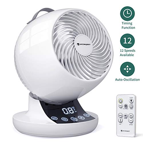 Ventilator Fitfort Turbo-Ventilator leise ECO-Mode/3D Luftzirkulator 12-Gang-Luftzirkulationsventilator mit 12H Timer-Einstellfunktion Fernbedienung Lüfter Luftzirkulator für Haushaltskühlung