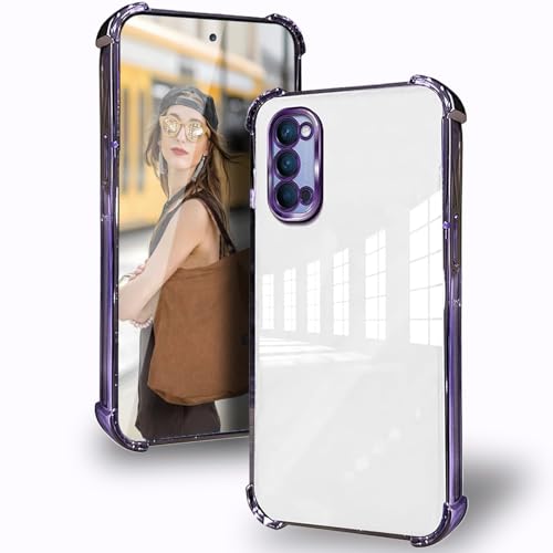 DESSEN Funda para OPPO Reno 4 5G / Reno4 5G con Protector Lente Camara & Esquinas Reforzadas Antigolpes Carcasa Silicona Transparente Móvil Case Suave TPU Antiamarilleo, Morado