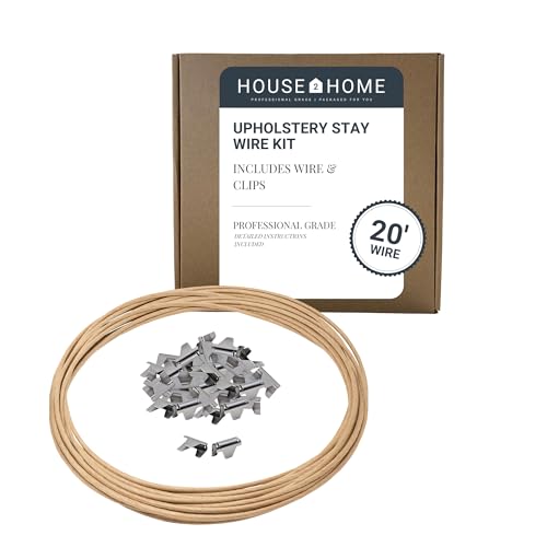 House2Home Upholstery Stay Wire for Sofa Furniture Springs, 20ft with 40 Clips, 16 Gauge, Includes Instructions