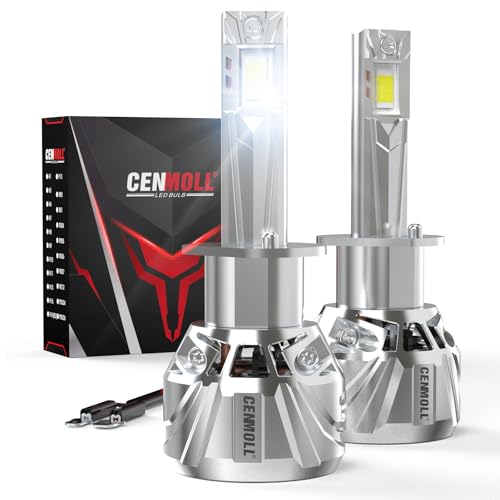 Cenmoll Bombilla H1 Led, 140W 36000LM 700% de brillo ángulo de haz ajustable de 360 grados, 6000K blanco frío Bombilla Led H1 Canbus 12V 24V controlador Canbus integrado Plug & Play, 1 par