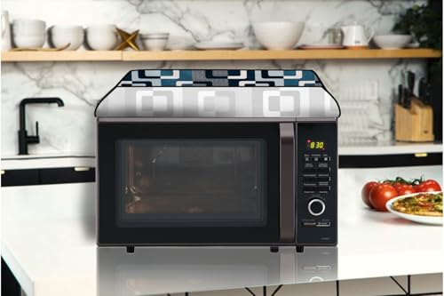 Image of The Furnishing Tree microwave oven cover Suitable for Samsung 28 Liters Convection MC28H5025VK, Dustproof, Stain-Resistant, Cover Size WxDxH in CM- (53.34x48.26x33.02), Lattice Pattern Blue