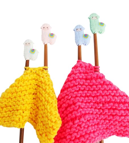 Image of Sexyppl 4PCS Knitting Needle Stoppers,Cartoon Animal Needle Point Protectors, Cute Letters Knitting End Caps, Colorful Cube Knitting Accessories and Gadgets (White)