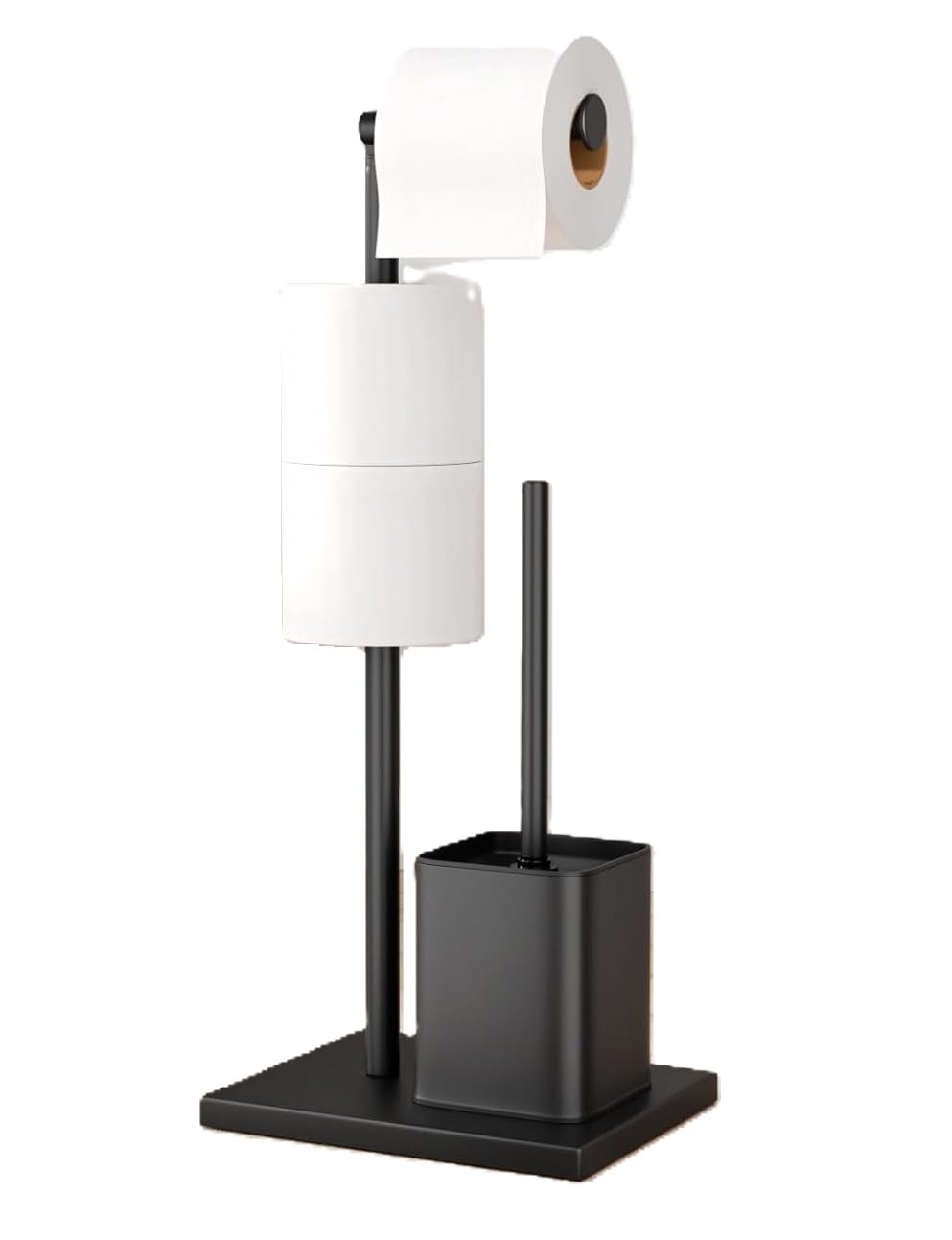 Stainless Steel Toilet Roll Holder with Brush & Holders Extra Rolls Free Standing, Holds Toilet Paper and Toilet Brush, Matte Black Combo Toilet Brush with Caravan