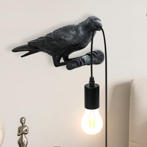 Krähe Lampe Gothic Wandlampe,Harz Krähe lampe ,Nachttisch Schlafzimmer Wohnzimmer Dekorative Lampe (Schwarz Links Wandlampe)